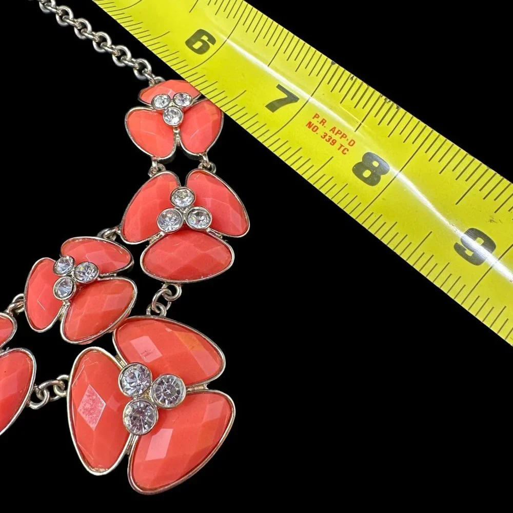 Bill Blass Gold Tone Faceted Coral Acrylic Resin Rhinestone BLING Necklace 20" - Picture 6 of 11